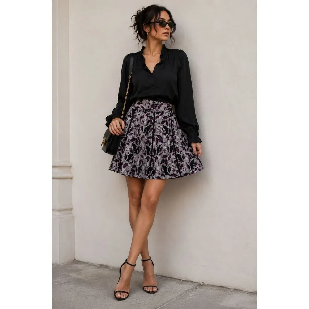 Austin Clothing Co Floral A-Line Skirt Size 2 Purple Black Gray  Classic Street